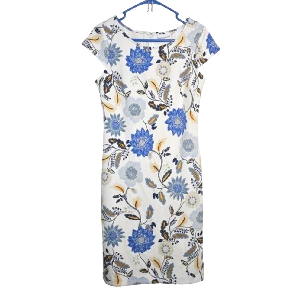 New York & Company Floral Spring Pencil‎ Dress Small NWOT Blue Garden Church